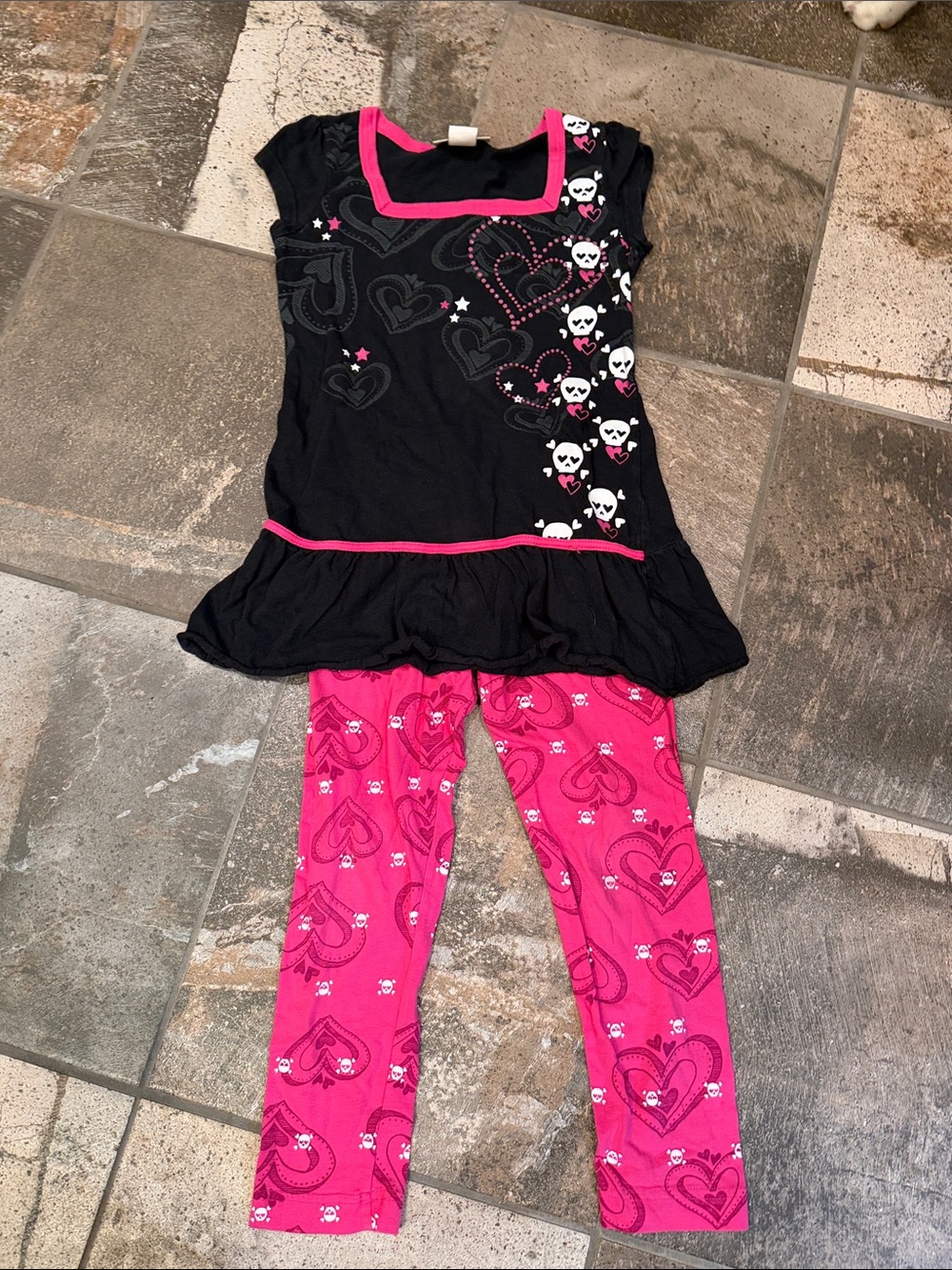 Self Esteem Black & Hot Pink Skull Heart Girls Set